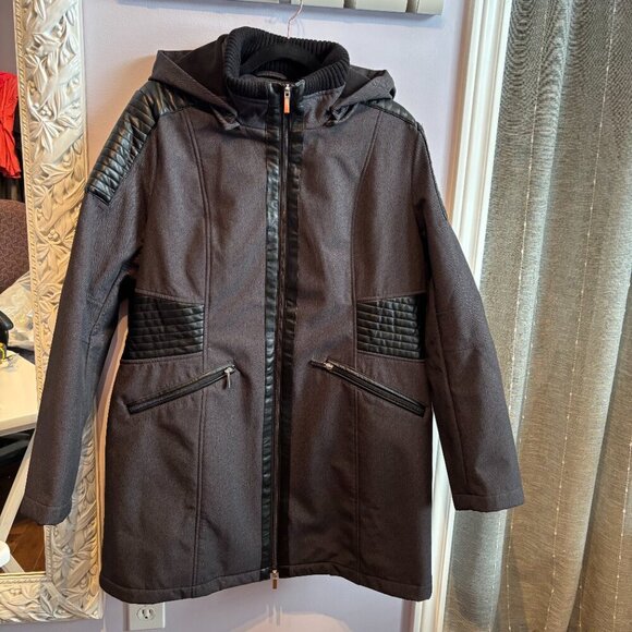 Ricki's Jackets & Blazers - Rickis Fleece Lined Long Zip Up Coat With Hood and Faux Leather Detail XL